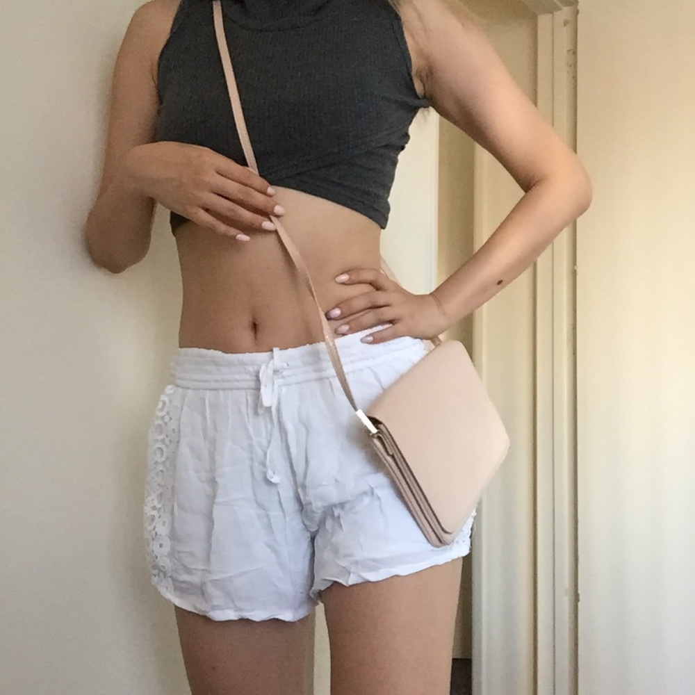 Nude beige cross over bag